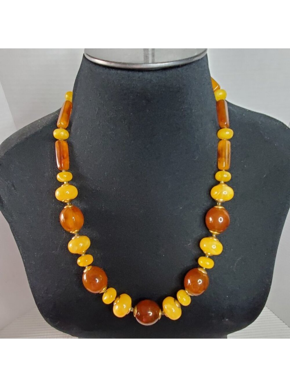 Beaded Necklace Vintage 25" Plastic Yellow Chunky Lightweight Statement